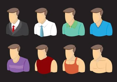 Men Bust Vector Character Icon Set Stock Illustration