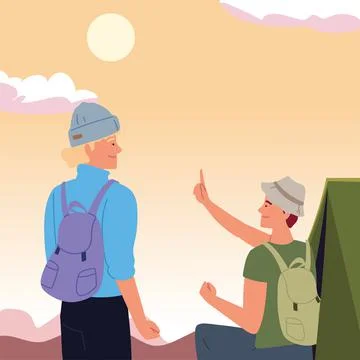 Men camping tent Illustrazione stock