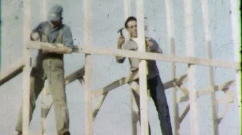 Men Carpenters FRAMING Wood Construction Trump USA Vintage Film Home Movie 4483 Stock Footage