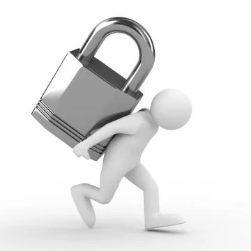 Men carry lock on back. Isolated 3D image Stockillustratie