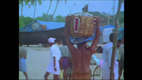 Men carrying baskets full of fish - Kerala, India Video stock 240055456