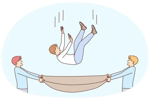 Men with cloth saving guy from falling Stock Illustration