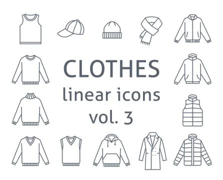 Men clothes simple flat line vector icons Stock Illustration