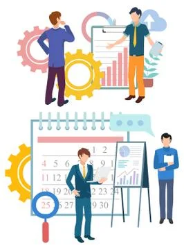 Men Colleagues Developing, Deadline Work Vector Stock Illustration
