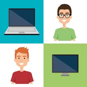 Men with computers avatars Stock Illustration