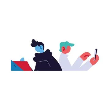 Men connected online by different electronic means 库存插图