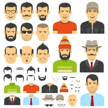 Men creator in flat style. Editable face Stock Illustration