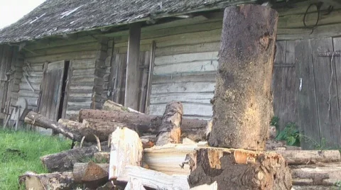 Men cut woods with axe Video stock 848240