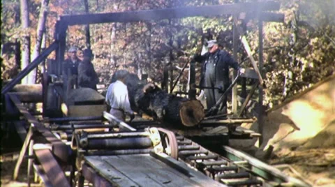Men Cuts Log Sawmill Making Boards Lumber 1950s Vintage Film Movie Footage 1405 Stock Footage 8997178