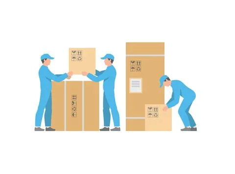 Men Delivery service with boxes Stock Illustration
