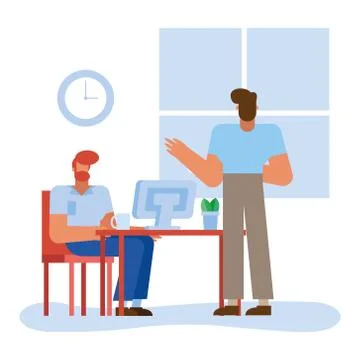 Men at desk with computer in the office vector design Stock Illustration