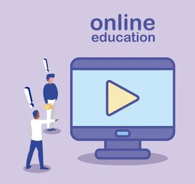 Men with desktop computer, online education Stock Illustration