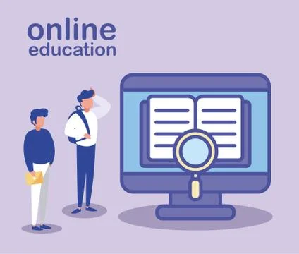 Men with desktop computer, online education 스톡 일러스트