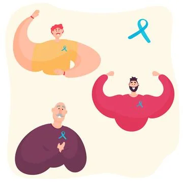Men of different ages with a mustache and a blue ribbon about prostate cancer. Stock Illustration