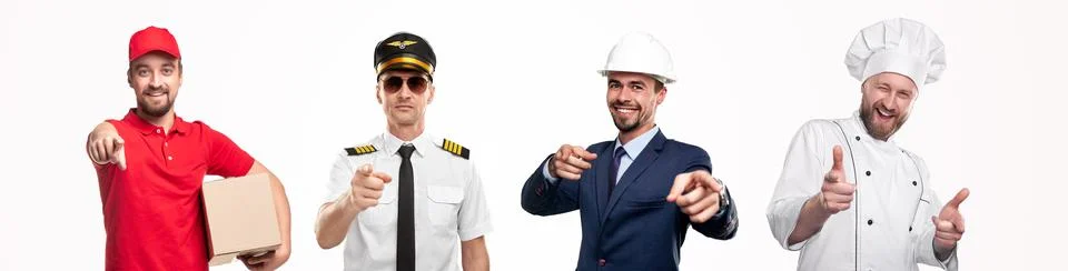 Men of different professions pointing at camera Stock Photos