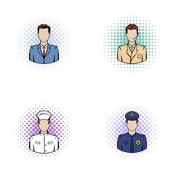 Men in different professions with pop art background Illustrazione stock