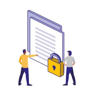 Men document and padlock of security system vector design Stock Illustration