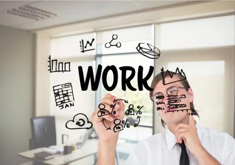 Men drawing work graphic Foto stock