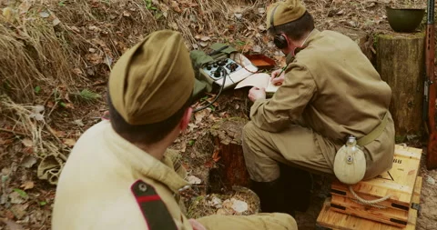 Men Dressed Like Russian Soviet Infantry Red Army Soldiers In World War II using Stock Footage 231117944