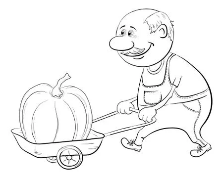 Men driven truck with pumpkin Illustrazione stock