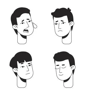 Men emotional problems flat line monochromatic vector character heads pack Stockillustratie