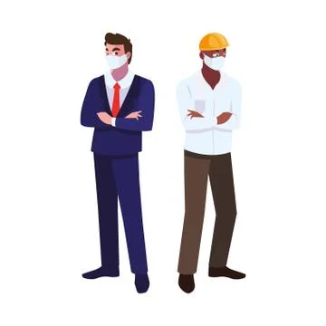 Men engineer and executive with mask and helmet Stock Illustration