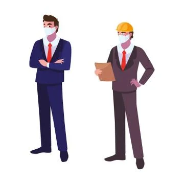 Men engineer and executive with mask and helmet Stock Illustration