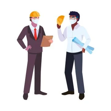 Men engineer and executive with mask and helmet Stock Illustration