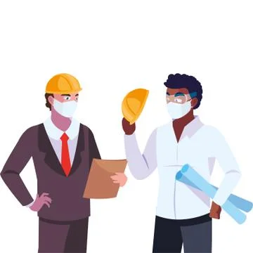 Men engineer and executive with mask Stock Illustration
