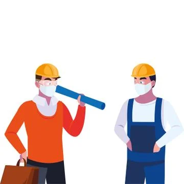 Men engineer and operator with mask and helmet Stock Illustration