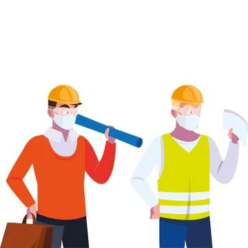 Men engineer and operator with mask and helmet Stock Illustration