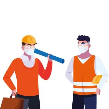 Men engineer and operator with mask and helmet Stock Illustration