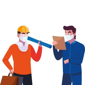Men engineer and operator with mask and helmet Stock Illustration