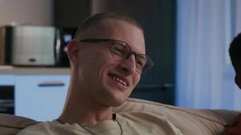 Men Enjoying Funny TV Program in Evening Time Video stock 292872476