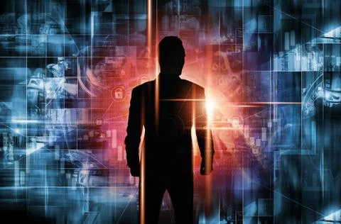Men entering new technologies Stock Illustration