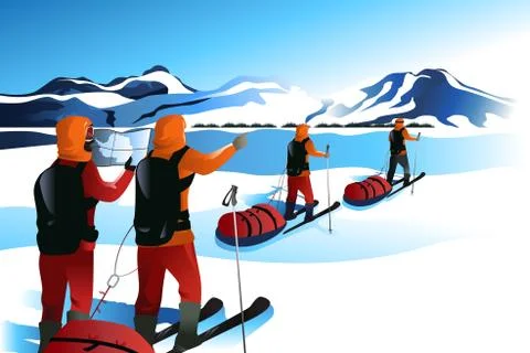 Men on an expedition to a mountain Stock Illustration