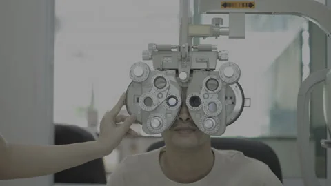 Men eye test in clinic, eye care Stock Footage 305425399