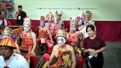Men with Face Paint  in Cap Go Meh Celebration Stock Footage 301843747