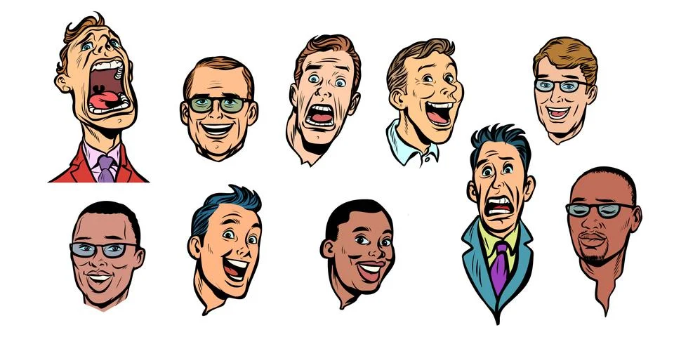 Men face set collection. isolate on white background Stock Illustration