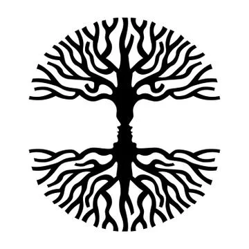 Men faces in tree silhouette optic art symbol Illustrazione stock