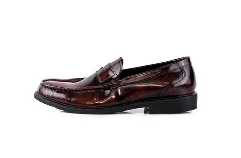 Men fashion brown shoe loafer isolated on a white background. Stock Photos