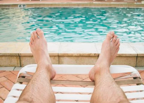 Men Feet Poolside Stock Photos