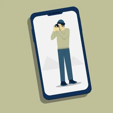 Men flat art design in mobile photography concept. Vector illustration Stock Illustration
