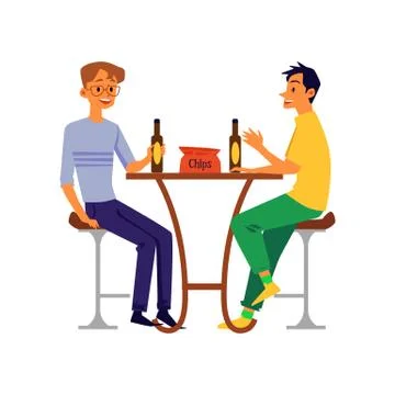 Men, friends or colleagues drinking beer, flat vector illustration isolated. Stock Illustration