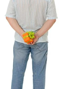 Men with gift Stock Photos