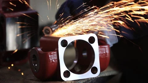 Men grinding a finish casting part in industry Industrial safety first concept. Stock Footage 297046811