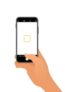 Men hand holding modern black cellphone with camera screen. Stock Illustration
