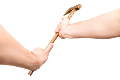 Men hands with an ax Stock Photos