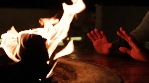 Men hands near fire evening. Video stock 274469434