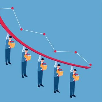 The men hang on a diagram that is declining due to layoffs, an illustration.. Illustrazione stock